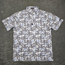 Bad Birdie Polo Shirt Mens Large White Palm Tree Print Golf Performance Stretch