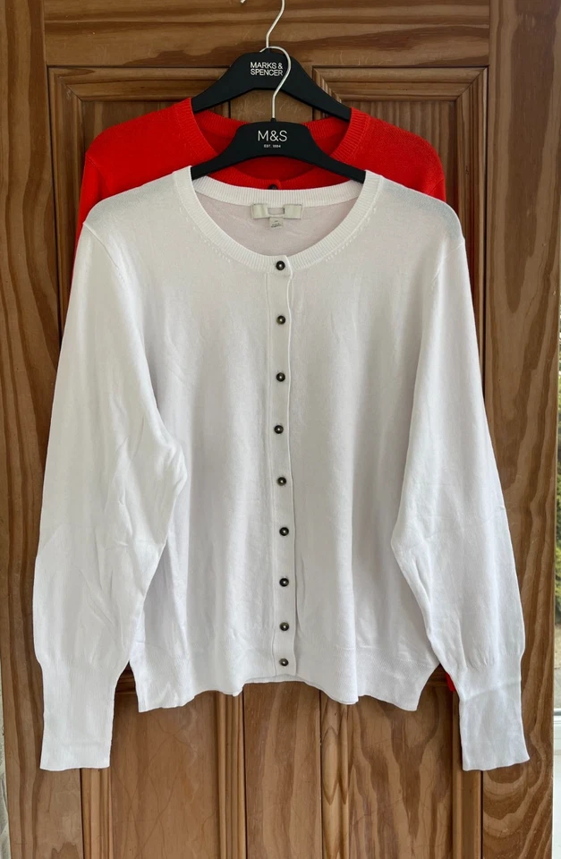 Ex M&S Collection New Crew Neck Button Cardigan Top Pink Blue White Size 6 - 18 - Image 4 of 4