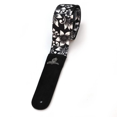 Magma Leathers 2'' Soft-hand Polyester Guitar Strap White Flowers Desing, Leather