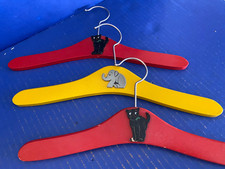 3 vtg Children's clothing hangers wood red and yellow cat and elephant