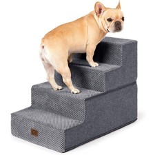 Dog Stairs for Bed 18"H, 4-Step Dog Steps for High Bed, Pet Steps, Grey