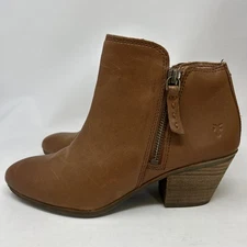 Frye Judith Double Zip Leather Ankle Boots Heel Booties Cognac Brown 6.5