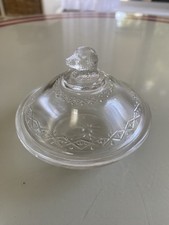 Vintage Clear Glass Child  s Toy Rooster Butter Dish w/lid By King  Son Co.
