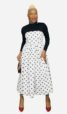 Klesis Polka Dot Strapless Tea Length Size M Dress Cotton Black White Stretch Ne