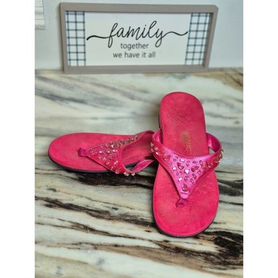 Vionic Pearl Orthaheel Pink Metallic Rhinestone Thong Sandals Womens 11
