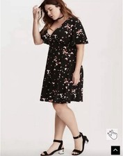 Torrid Butterfly Print Dress Black V-Neck Flutter Sleeve Plus Womens Sz 3X