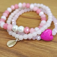 Ladies Stretchy Bracelets, Set of Three, Pink Ladies Stretchy Bracelets