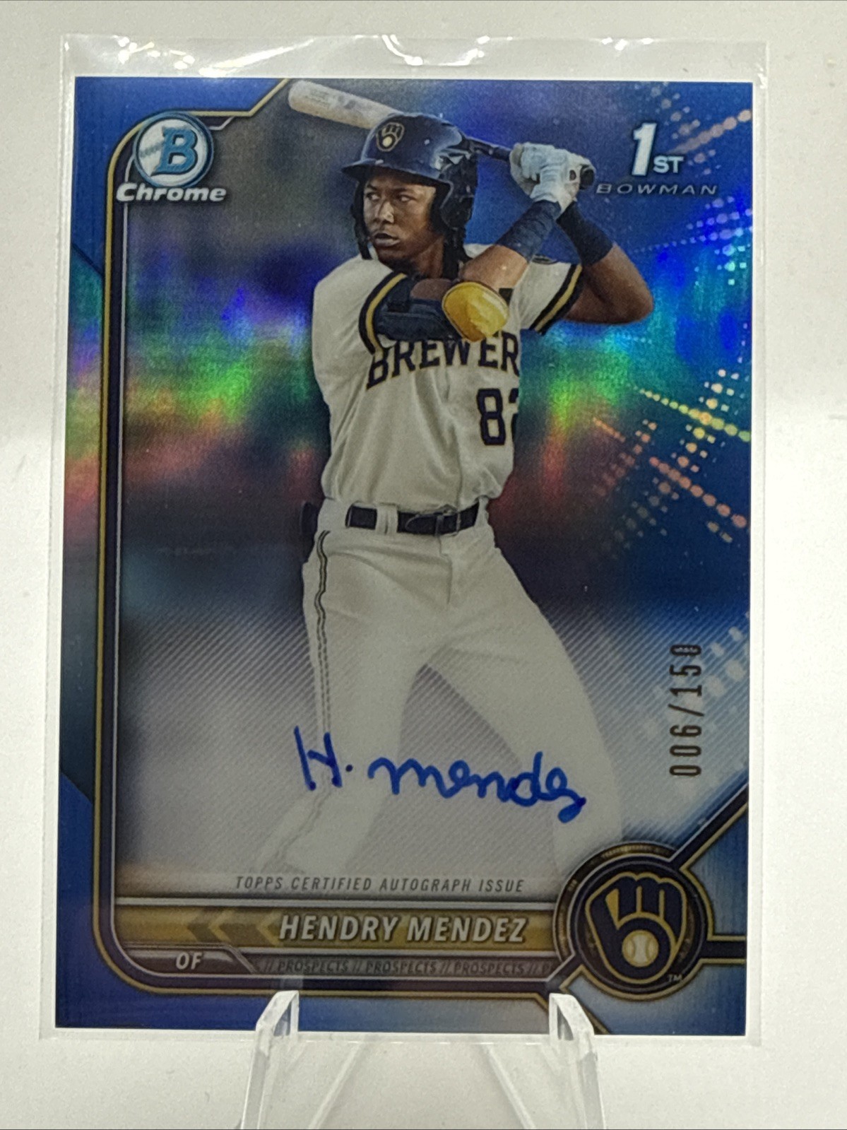 2022 Bowman Chrome Hendry Mendez 1st Bowman Auto Blue #/150 Brewers Twins