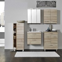 Komplett BadezimmermöBel Set Buche 60Cm Waschtisch & Led Spiegelschrank BadmöBel