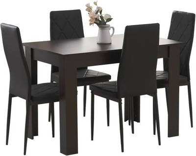 Moderne 5-teilige Esstischgarnitur mit 4 schwarzen Lederstühlen für Küche