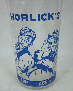 HORLICK'S RACINE WISCONSIN MALTED MILK mixer glass ACL blue paint characters fun