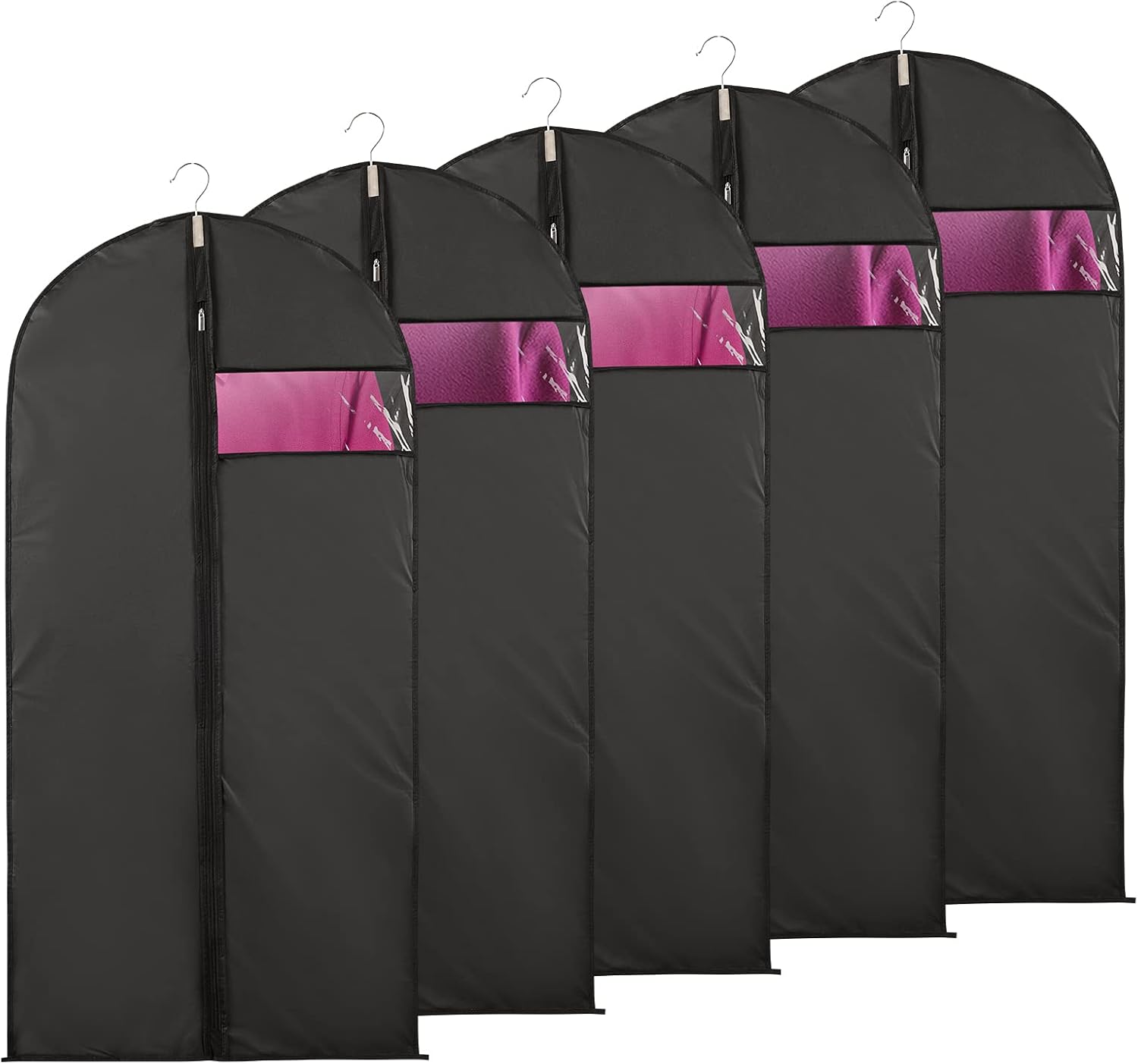5Pcs Suit Garment Bags Clothes Covers Zip Breathable Protector Black Set Large