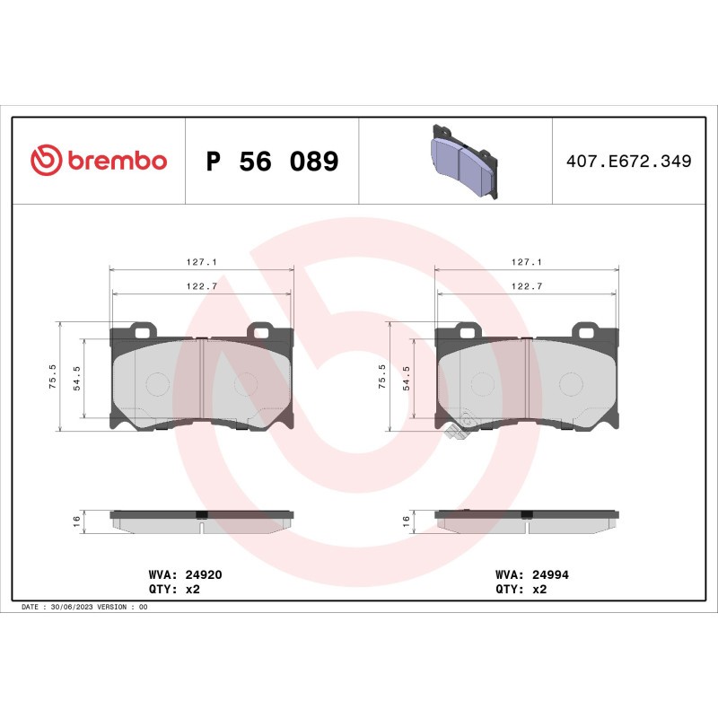 BREMBO P 56 089 Bremsbeläge Vorne für 370 FX G Q60 Q70 Q50 QX70 M37 Skyline - Bild 5