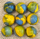 9 Peltier Blue-Gray Rainbo Patch Marbles, 1920-1940, UV Reactive.  Lot 0195 — photo 2