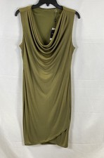 Tahari Women's Olive Thatch Draped Cowl Neck Sheath Dress Size M NWT