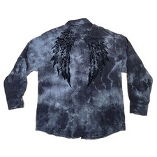 Eighty Eight Velvet Wings Fleur-de-lis Button Up Shirt 2XL Grunge Cyber Goth Y2K