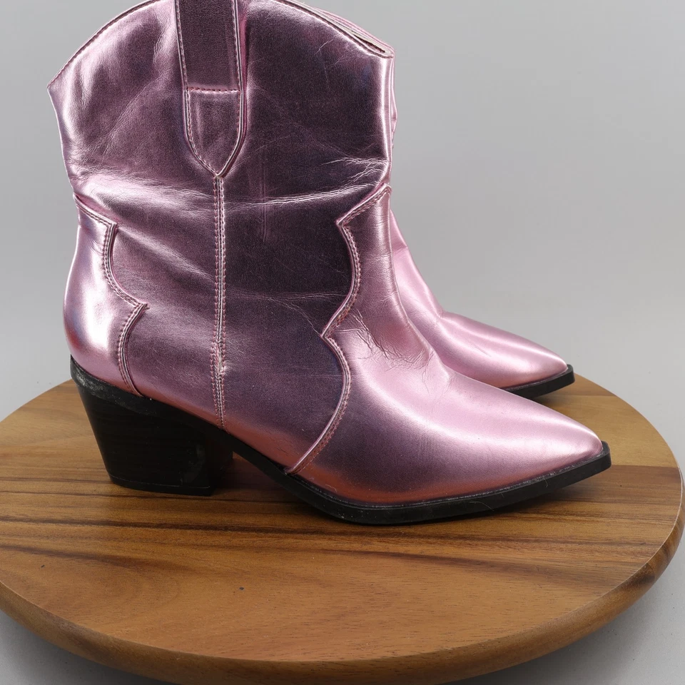 Bambú Mujer Rosa Metalizado Botas Vaqueras Punta Talla 9 Foto 3 de 4