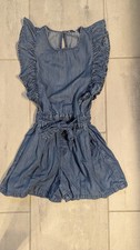 Mayoral Denim Chambray Shorts Romper With Ruffle Sleeves, Girls Size 12