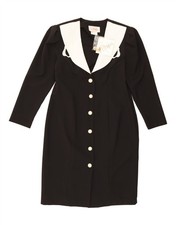 VINTAGE Womens Long Sleeve Sheath Dress US 12 Large Black Colourblock KT04