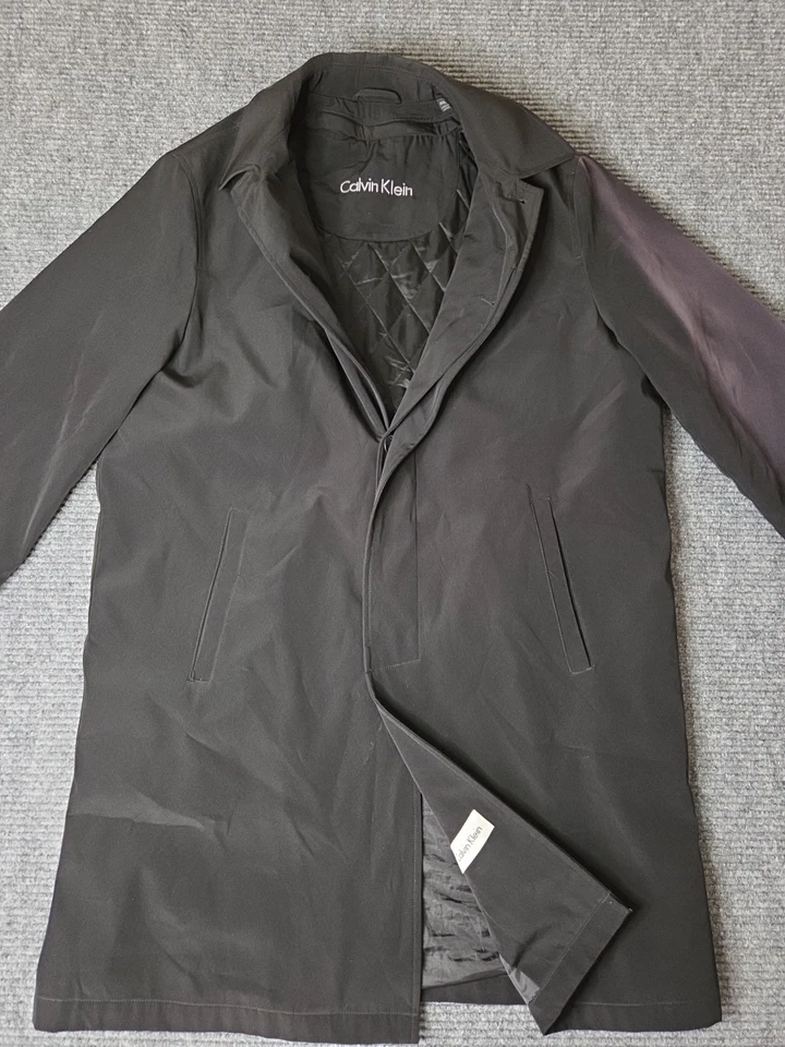 Trench coat Calvin Klein para hombre XL negro lana cuello abotonado chaqueta forrada Foto 2 de 4