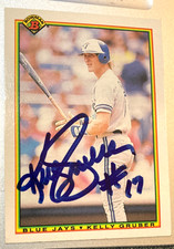 1990 BOWMAN KELLY GRUBER   SIGNED AUTO BASEBALL CARD# 519 +CERT