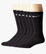 100 AUTHENTIC Nike Unisex Everyday Crew Socks 6-PAIRS BLACK LARGE M8-12/W10-13