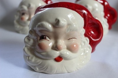 3 avail. Vintage Christmas Winking Santa mug Mid-Century USA Ceramic Hobbyist