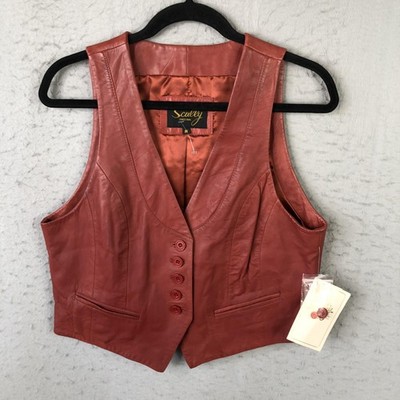 Scully Vest Womens M Red Leather Button Front Western Lined Cowgirl Boho
