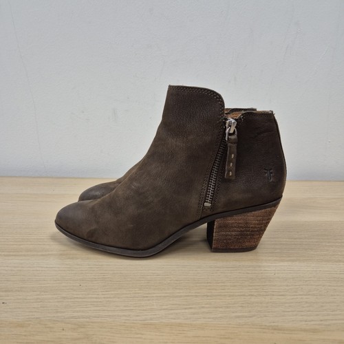 Frye Judith braun Leder klobiger Absatz seitlicher Reißverschluss Bootie Stiefel Größe UK 5 US 7,5 - Bild 1 von 9