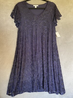 Dana Buchman Dress Sz M Navy Blue Floral Lace Overlay Knee Length Short Sleeve | eBay Dana Buchman Dress Sz M Navy Blue Floral Lace Overlay Knee Length Short Sleeve | eBay