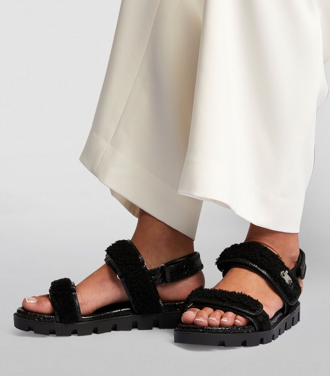 $945 CHRISTIAN LOUBOUTIN 37 Sandals Lock Wool Black $945 CHRISTIAN LOUBOUTIN 37 Sandals Lock Wool Black