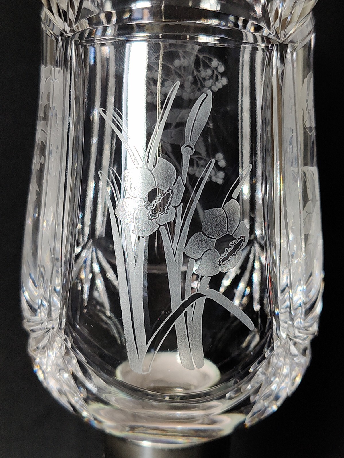 STUART CRYSTAL FOUR SEASON HURRICANE LAMP, Cut Lead Crystal & Silverplate, 14"