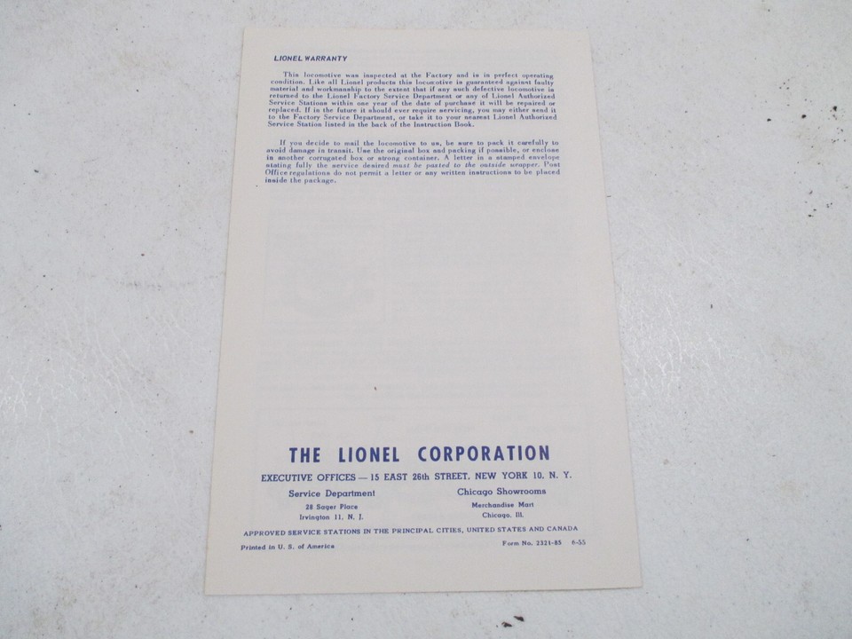 Lionel "Train-Master" Diesel Locomotive Instruction Sheet! NICE ...