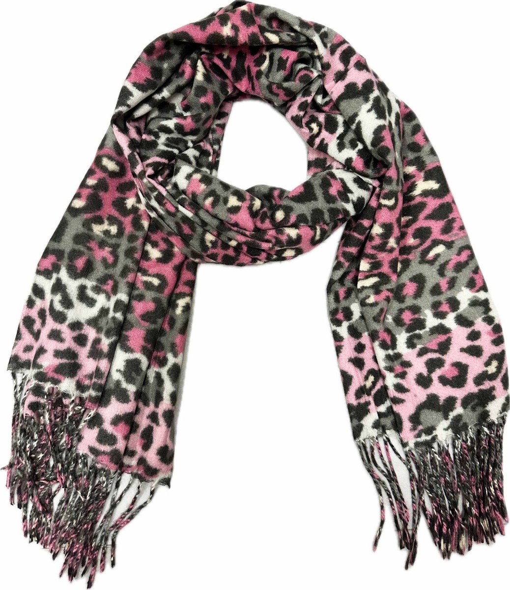 Leopard Schal Mit Fransen - Baumwoll-Stola 190x68cm Übergangsschal