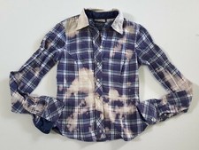 Upcycled Distressed Bleached Hand Dyed Ombre Country Grunge Rockabilly Shirt Sz0