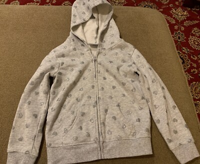 Jumping Beans Gray Hoodie Jacket W Fleece Girl's Size 4 Sparkly Hearts (AH)