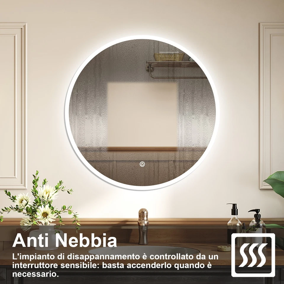 Specchio da bagno LED intelligente con dimmerabile e disappannamento - Immagine 2 di 4