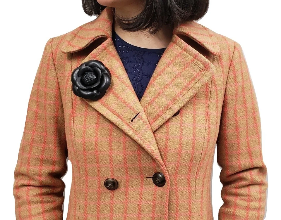 M&S Schmalberg 2.75" Black Camellia Brooch Pin - Genuine Leather Fabric - Image 2 of 4