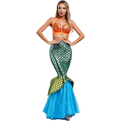 Damen Meerjungfrau Sexy Halloween Fischschuppendruck Cosplay Deep Sea Karneval
