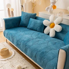Plush Quilted Sofa Slipcover Sectional Couch Cover Anti Scratch for Pets Kids
