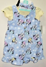 Disney Baby MINNIE MOUSE 3 Pc Shortall Outfit Set ~ Girls 24 M ~ Blue NWT