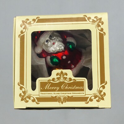 VTG Christmas Ornament Impuls Polish Glass SANTA CLAUS Bag Of Toys Glitter NIB