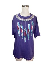 Vtg Wrangler Feather Shirt Top Embroidered Large Western 90s women Tribal Aztec