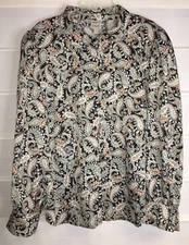 Jeannie Mai X INC Blue Green Paisley Print Button Front LS Blouse 2XL EC!