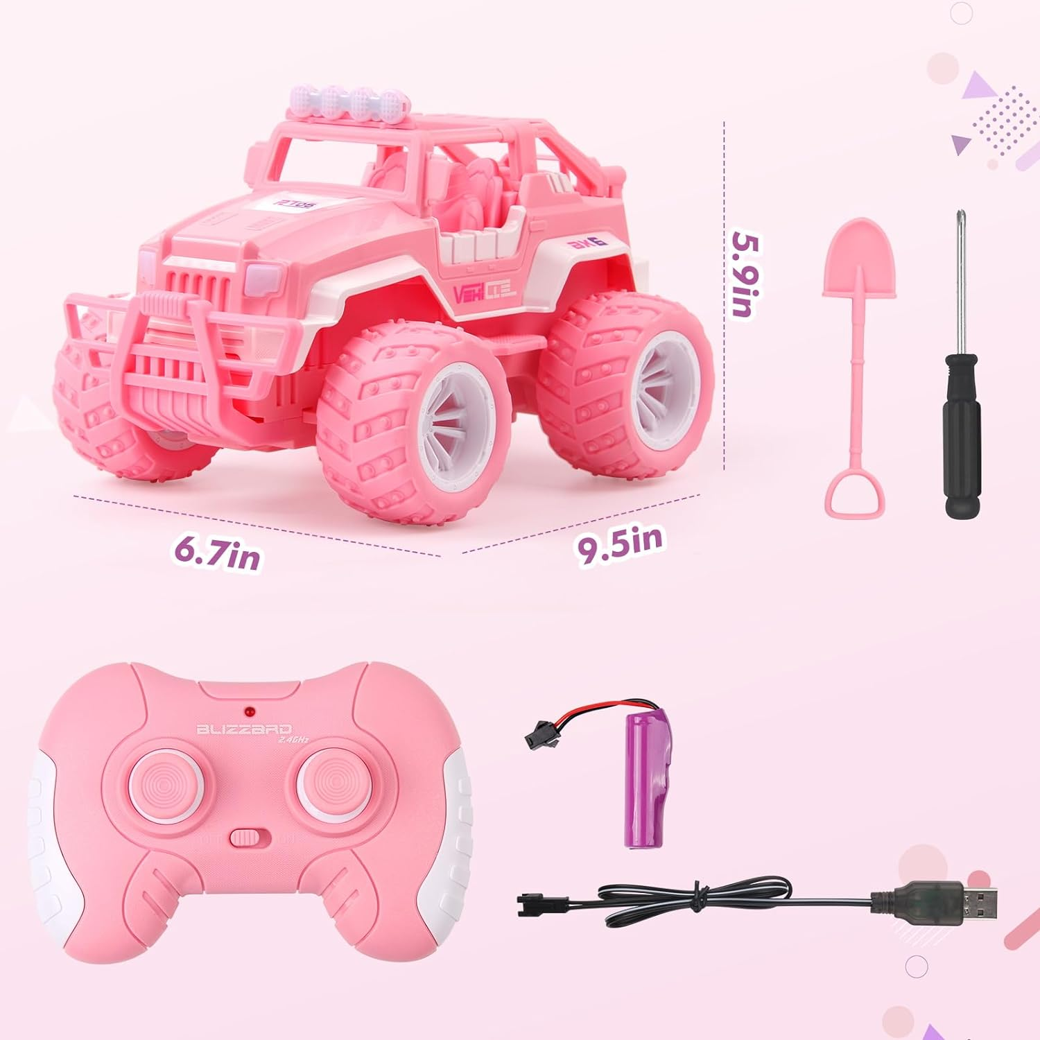 Pink Remote Control Car Girls, 116 Scale RC Jeep with LED Light
