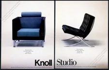 1989 Ettore Sottsass lounge chair & Barcelona chair photo Knoll vintage print ad