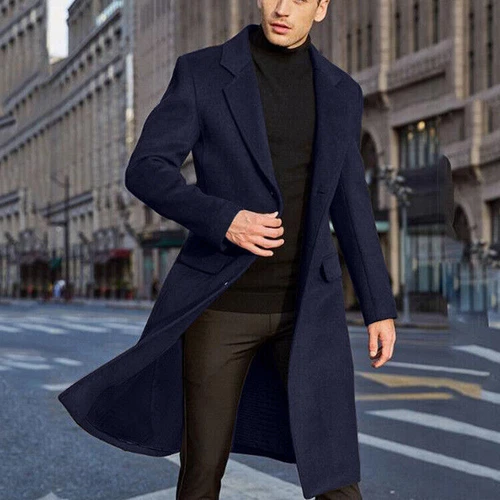 New Wool Blend Overcoat Single-breasted Plain Color Trench Coat Casual Outwear * - Picture 19 of 24