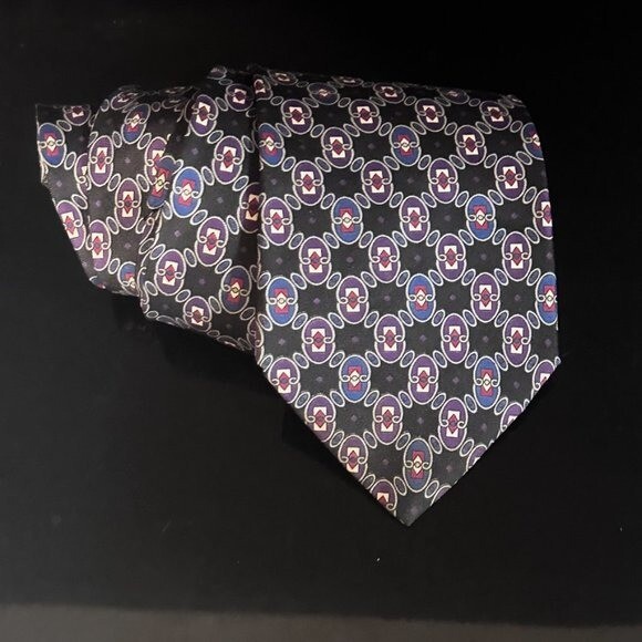 Dior Mid Century Modern Ties Neckwear Tie 100% All Silk Black Baroque Purple thumbnail 2