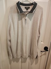 Eddie Bauer Mens XXL 1/4 Zip Mock Neck Long Sleeve Pullover Tan Sweater EUC