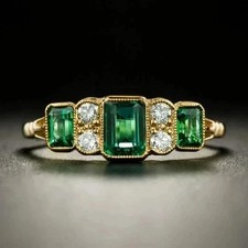 2.00 Ct Emerald Cut Natural Emerald  Diamond Wedding Ring 14K Yellow Gold